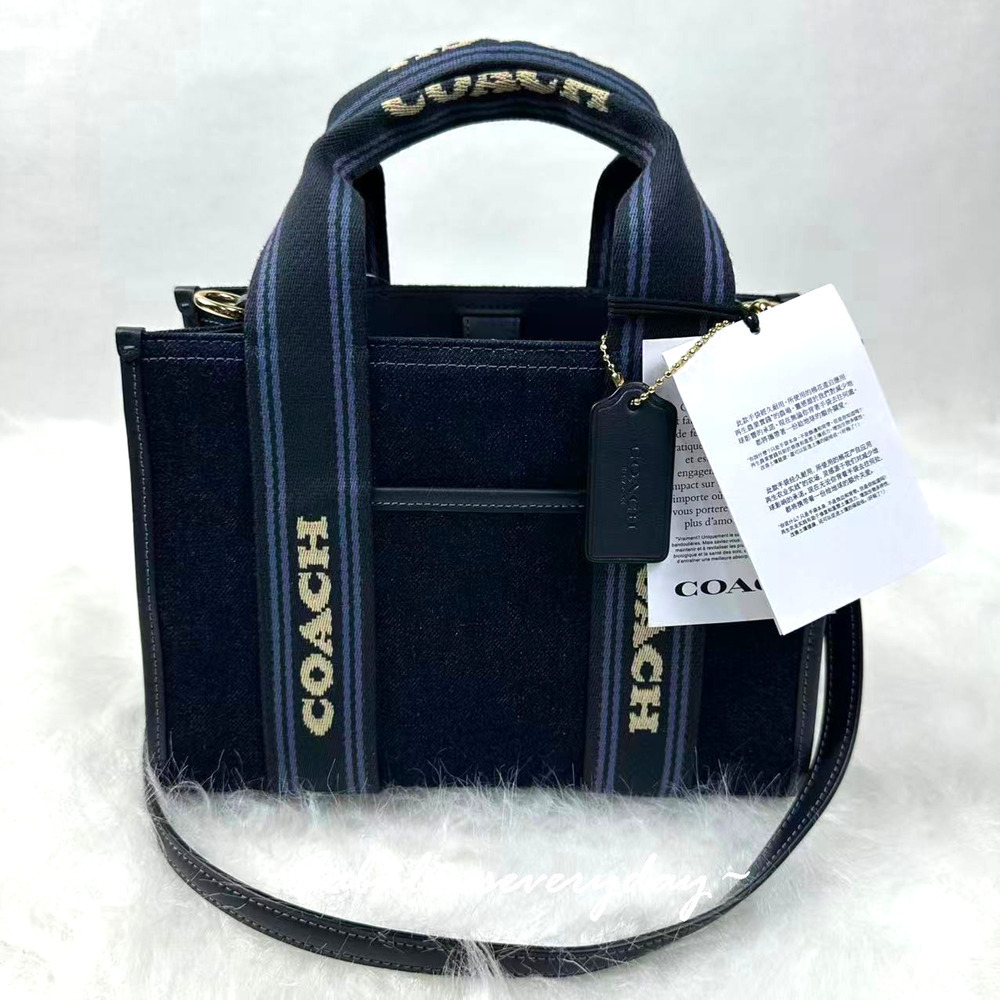 Coach Smith Tote Bag 24 Regenerative Cotton &Leather Dark Denim Multi CCL67 NWT